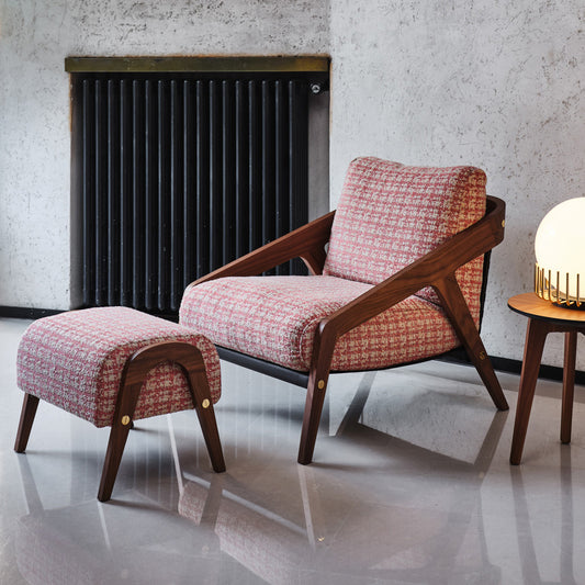 Contemporary Walnut Arm Chair and Footstool