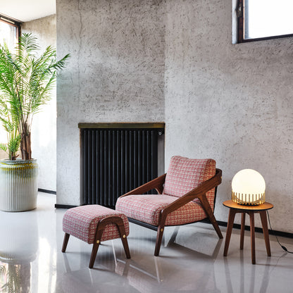 Contemporary Walnut Arm Chair and Footstool