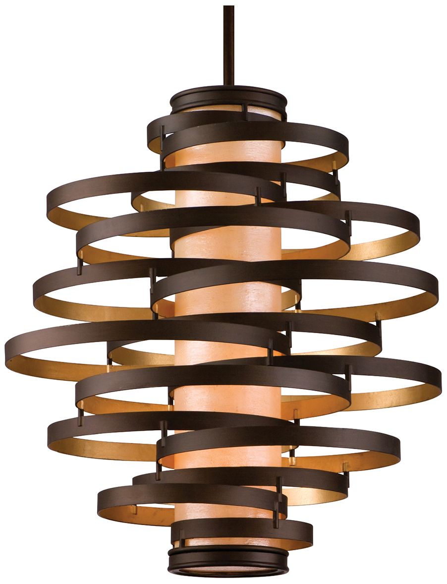 Corbett Vertigo 30" Wide Bronze and Gold Leaf Chandelier