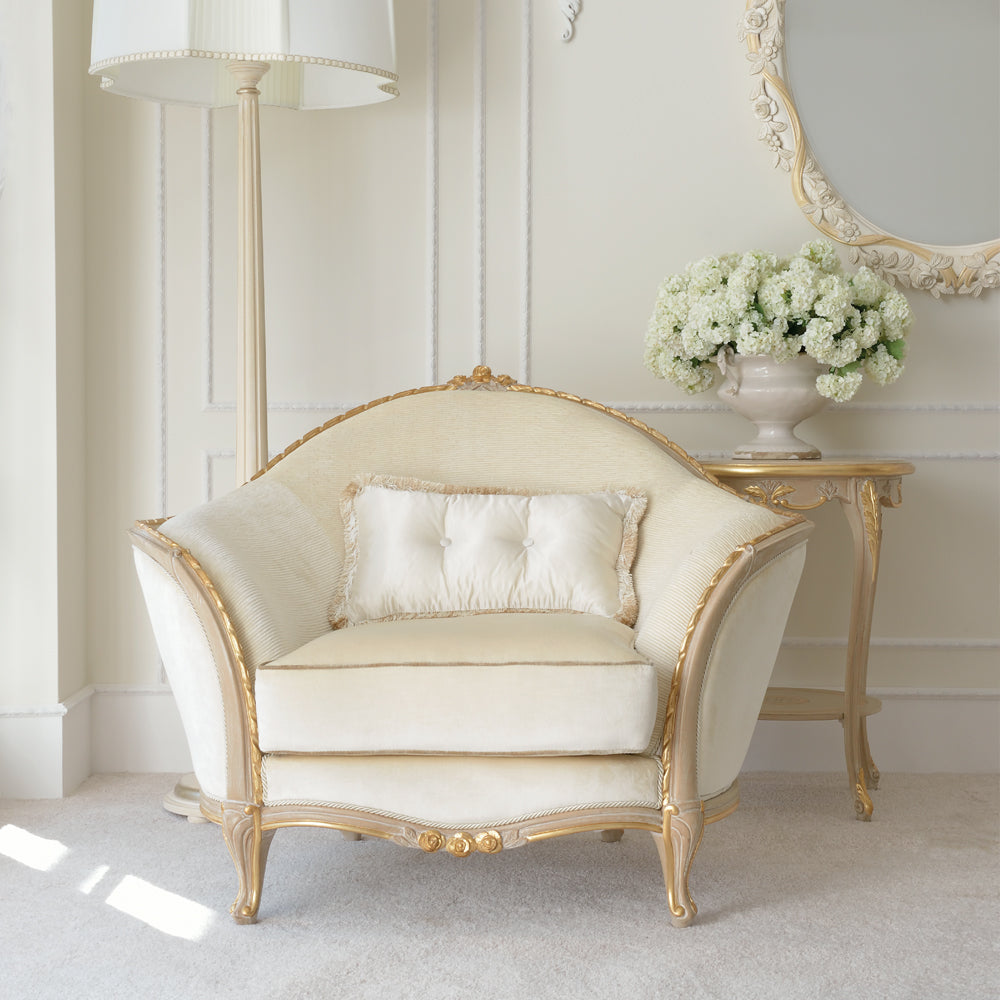 Cream And Gold Reproduction Louis Armchair