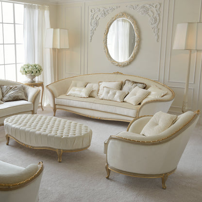 Cream And Gold Reproduction Louis Armchair