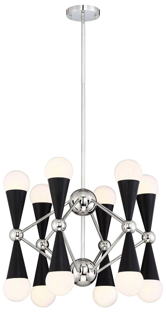 Crosby 12-Lt 22 In Geometric Prism Polished Nickel Matte Black Chandelier