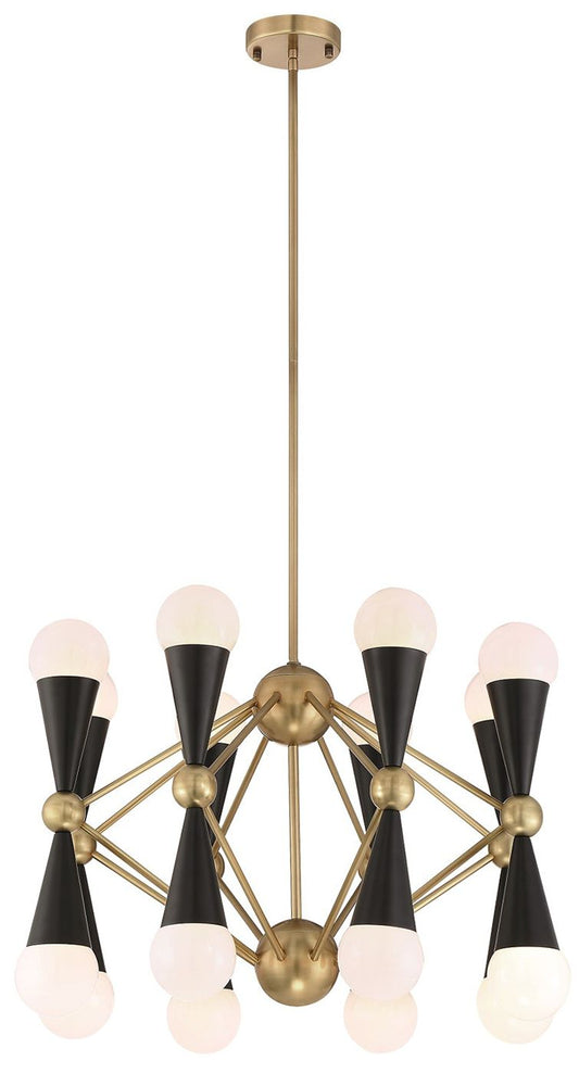 Crosby 16-Light 26 Inch Geometric Aged Brass Matte Black Chandelier