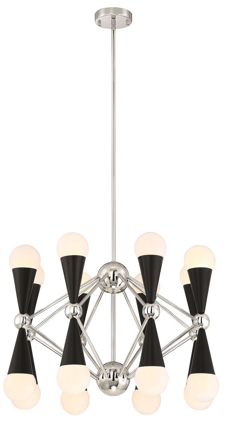 Crosby 16-Light 26 Inch Geometric Polished Nickel Matte Black Chandelier