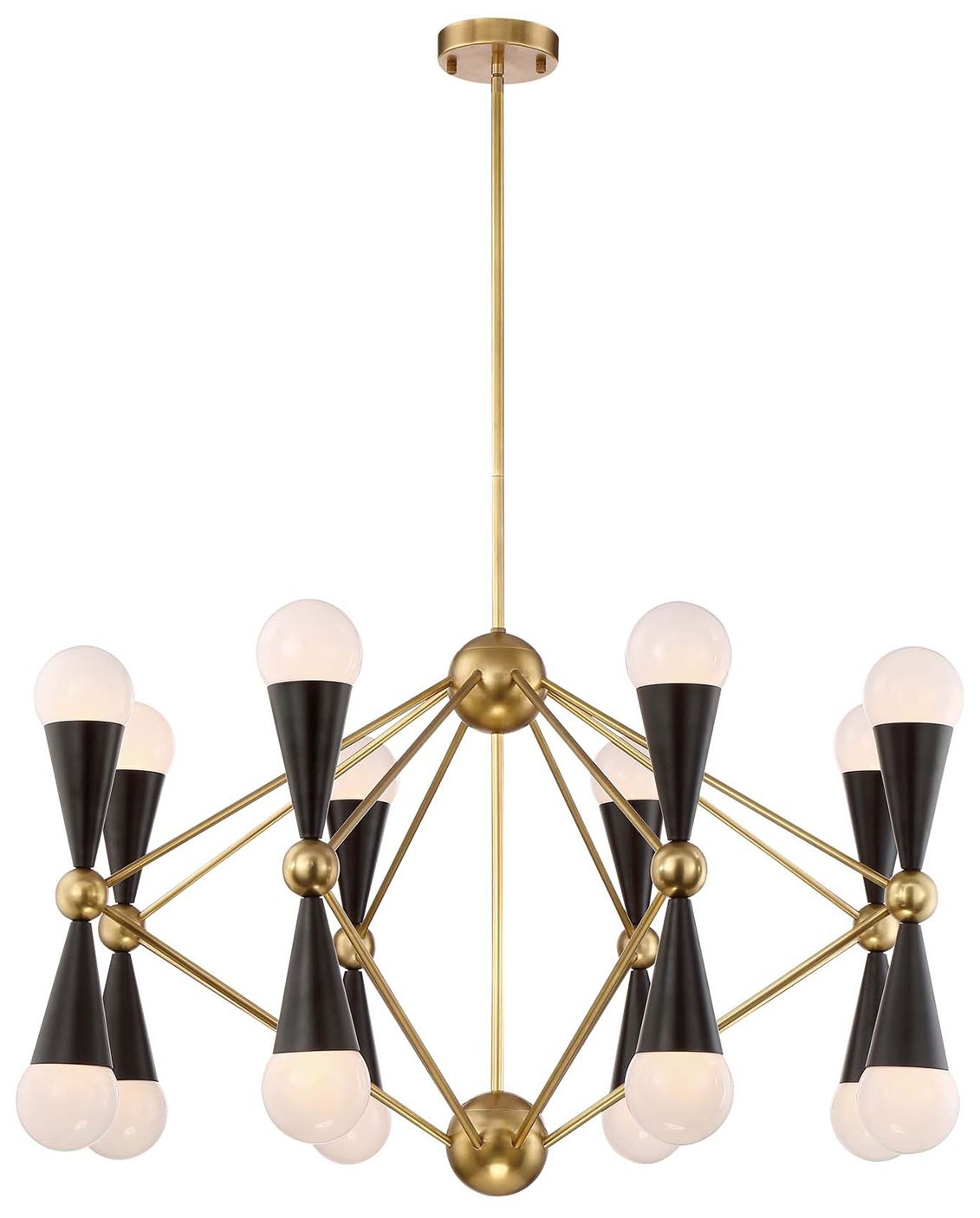 Crosby 16-Light 36 Inch Geometric Prism Aged Brass Matte Black Chandelier