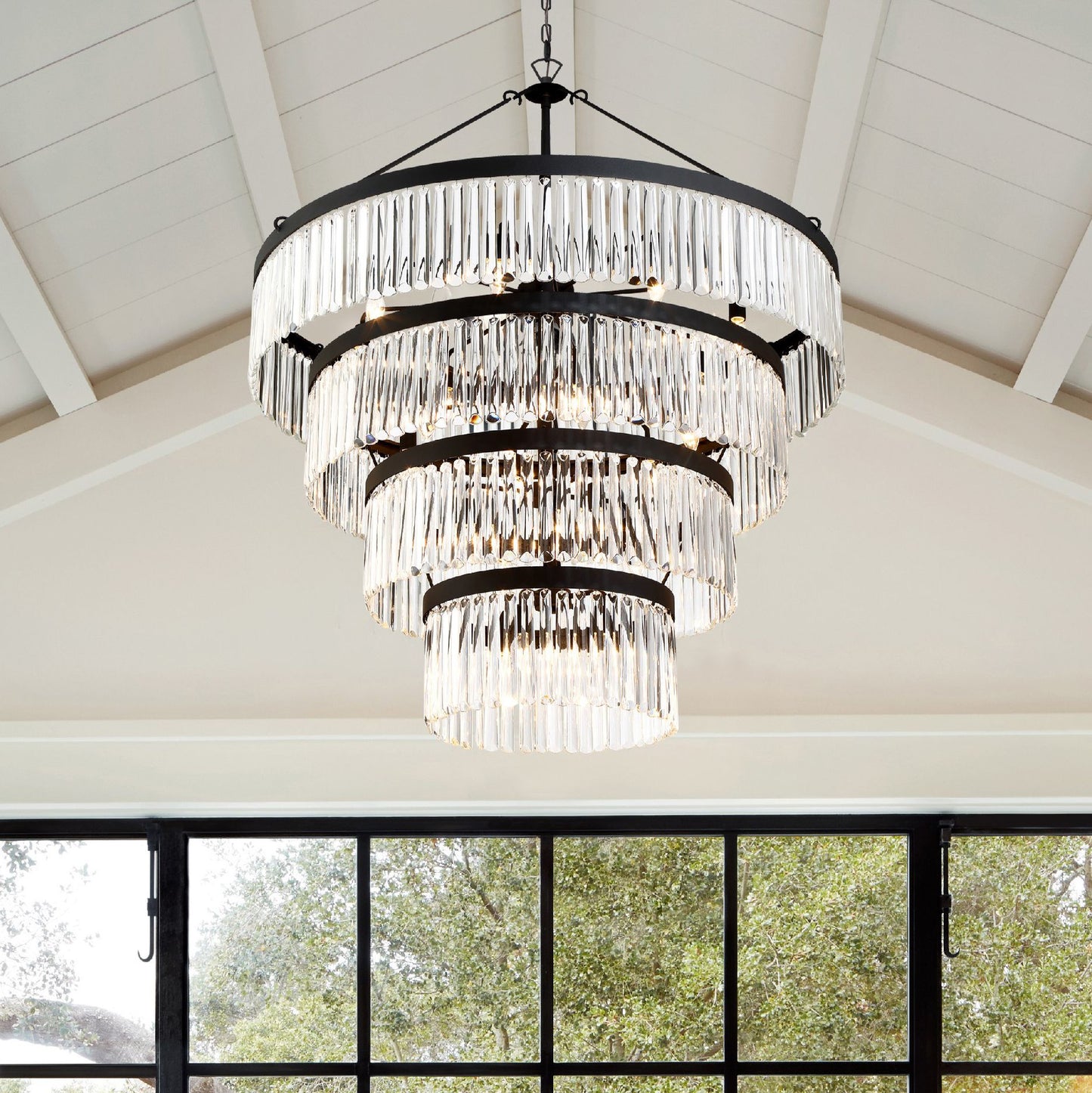 Crystorama Emory 40" Wide Black Forged 22-Light 4-Tier Chandelier