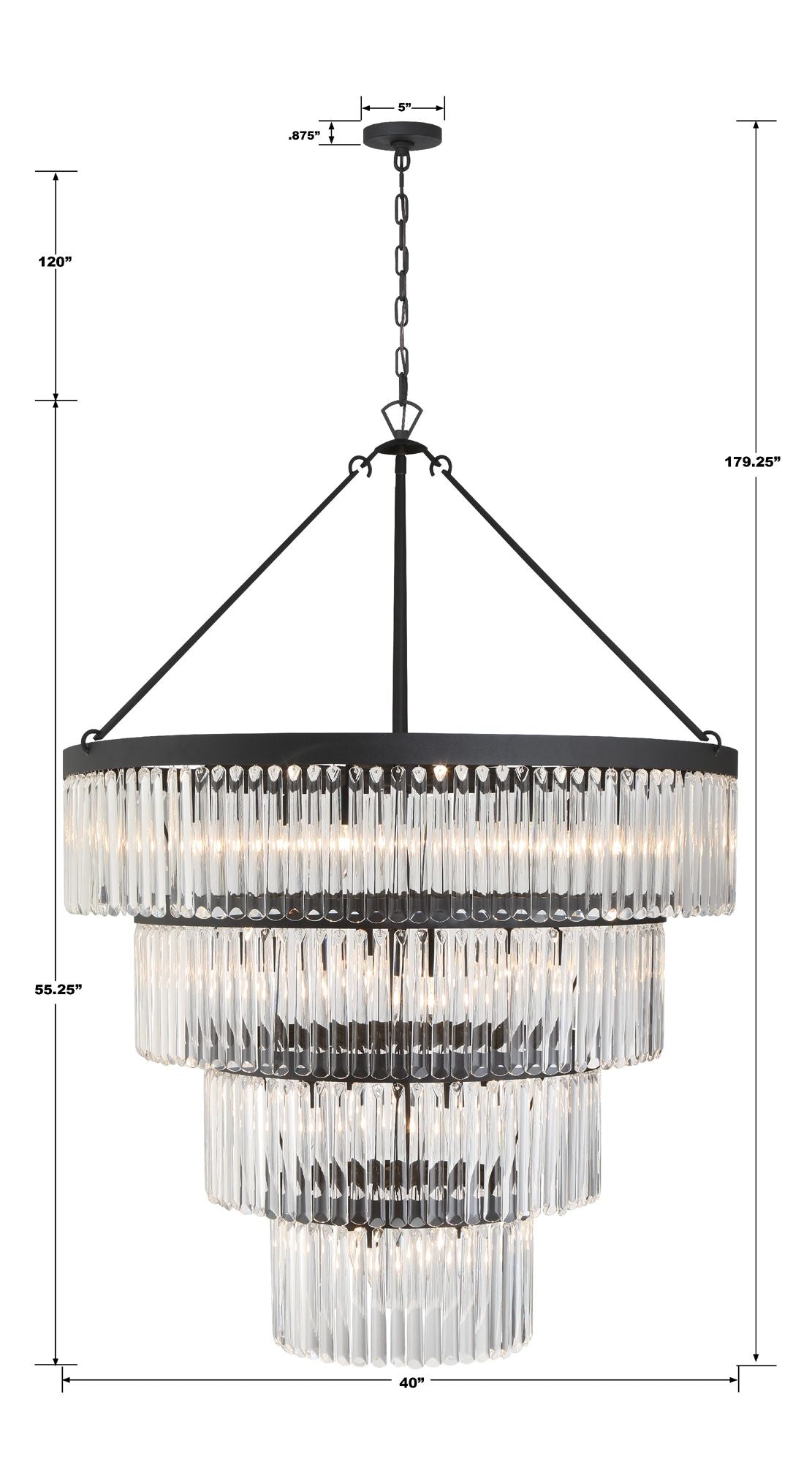 Crystorama Emory 40" Wide Black Forged 22-Light 4-Tier Chandelier