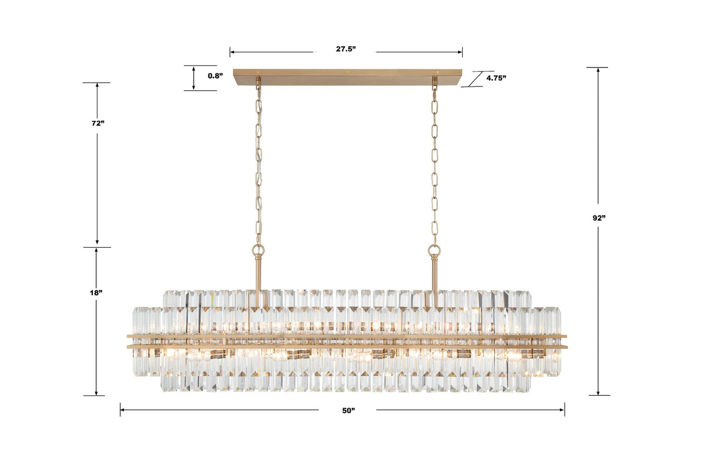 Crystorama Hayes 50"W Aged Brass 16-Light Linear Chandelier