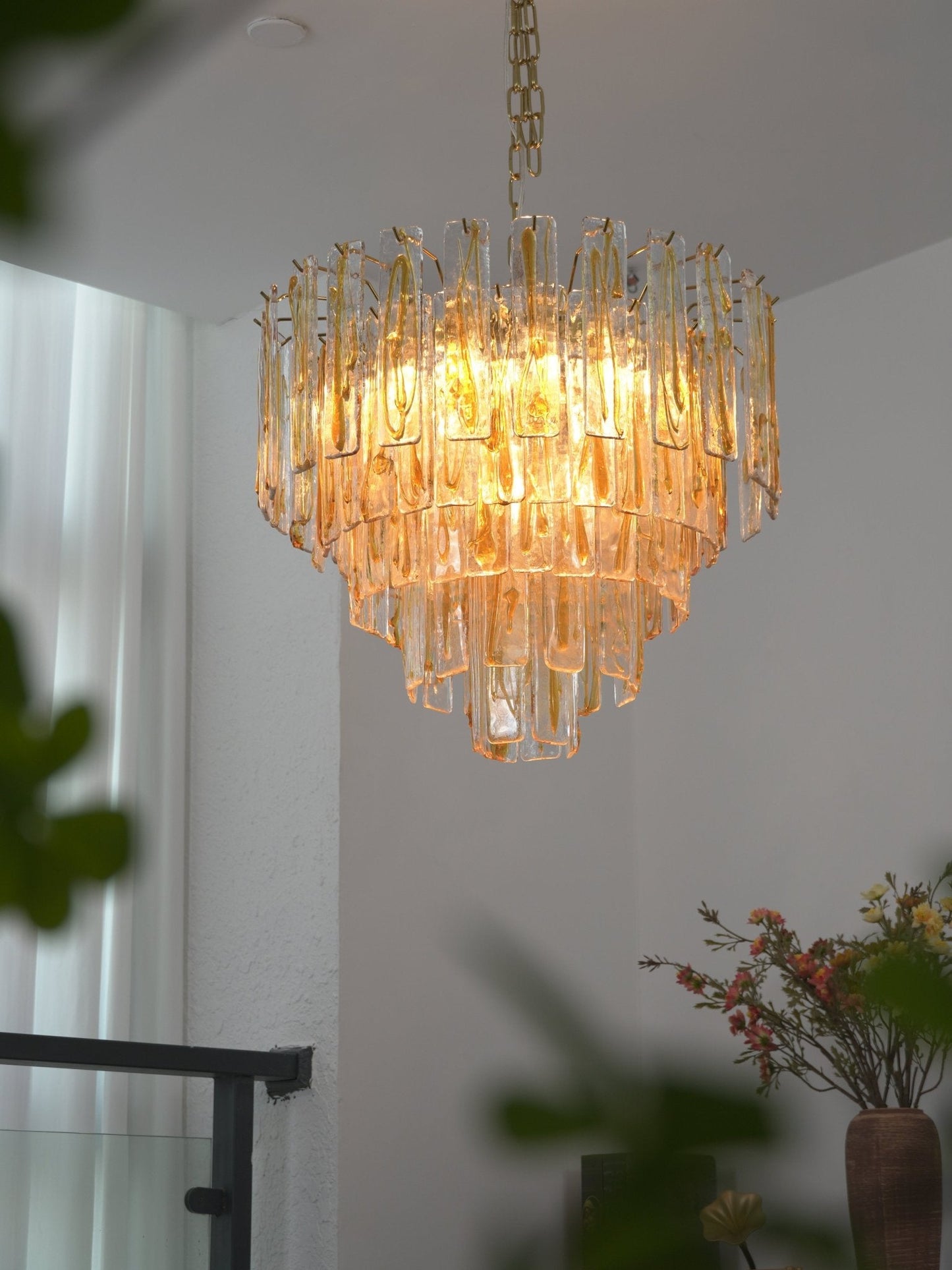 Golden Amber Murano Glass Chandelier