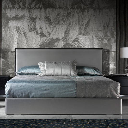 Deluxe Grey Leather Veneered Bed