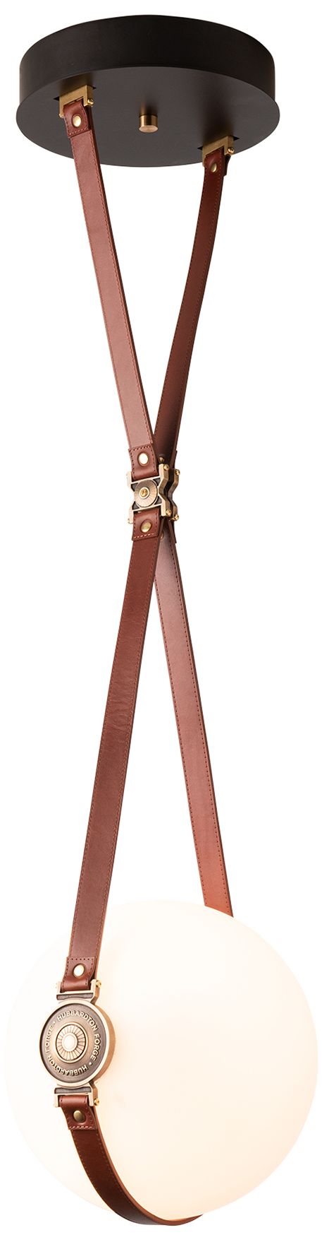 Derby 10.9" Brass Long Branded LED Pendant with Chestnut Straps