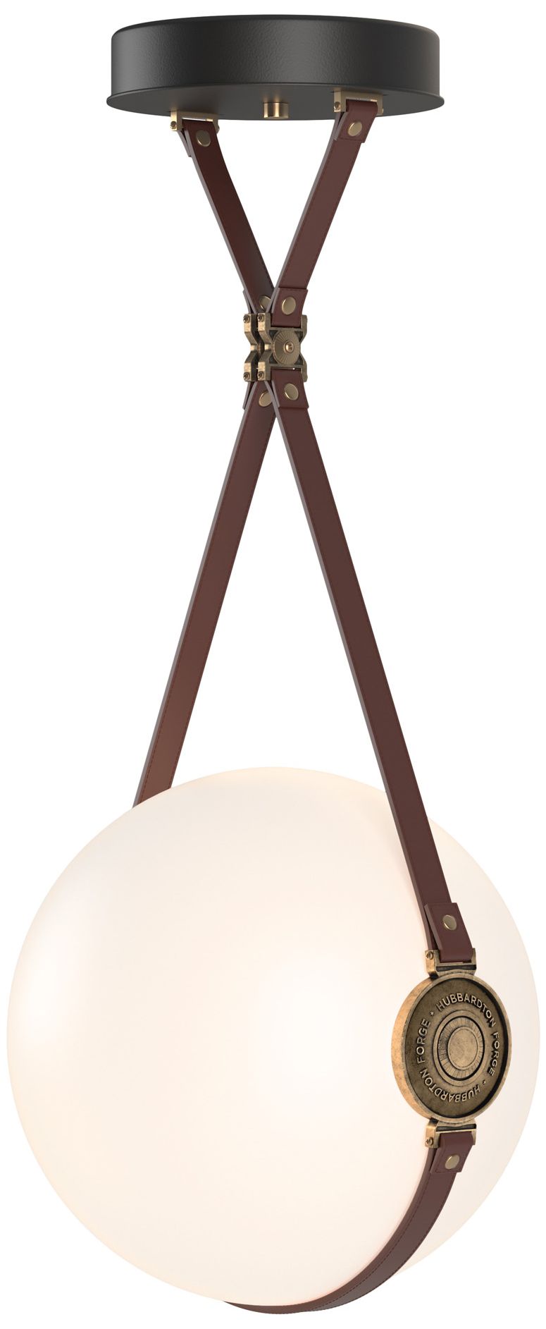 Derby 14.9" Antique Brass Long Branded LED Pendant with Brown Straps