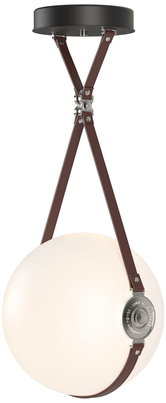 Derby 14.9" Polished Nickel Long Branded LED Pendant with Brown Straps