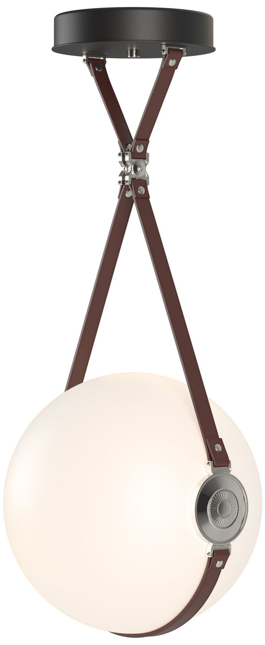 Derby 14.9" Polished Nickel Long LED Pendant with Brown Straps