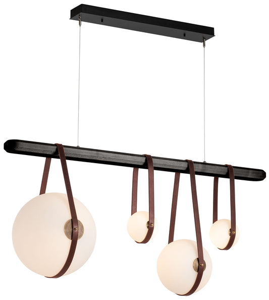 Derby Linear 4-Light LED Pendant - Brass - Brown - Black - Opal - Standard
