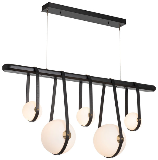 Derby Linear 5-Light LED Pendant - Brass - Black - Black - Opal - Standard
