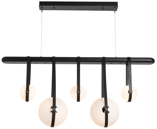 Derby Linear 5-Light LED Pendant - Nickel - Black - Black - Opal - Standard