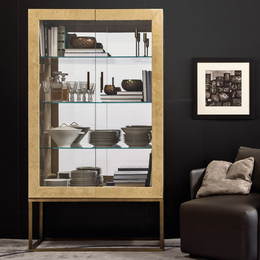 Designer Italian Burl Veneer Display Cabinet