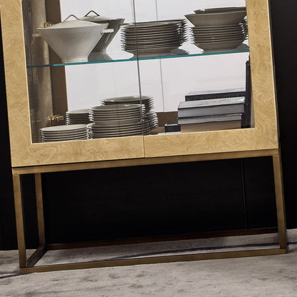 Designer Italian Burl Veneer Display Cabinet