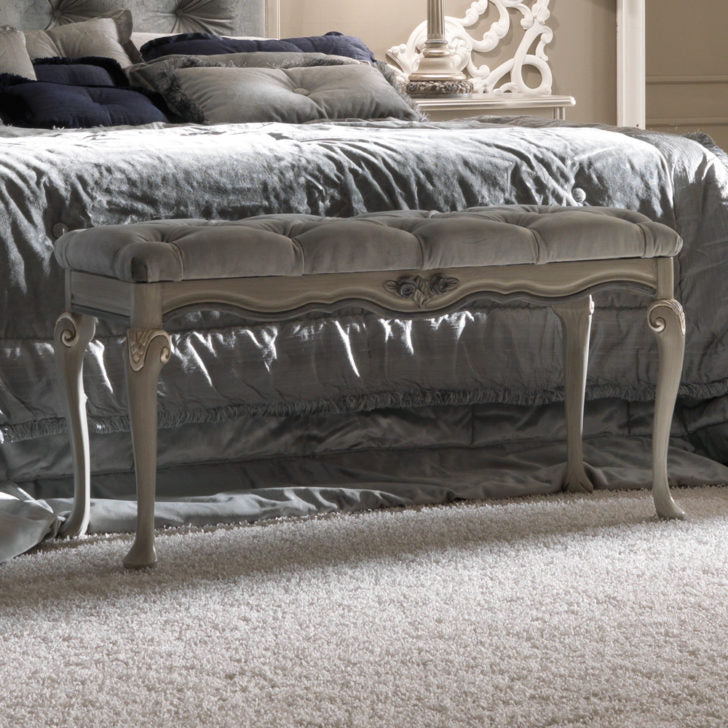 Designer Italian Button Upholstered Bedroom Bench