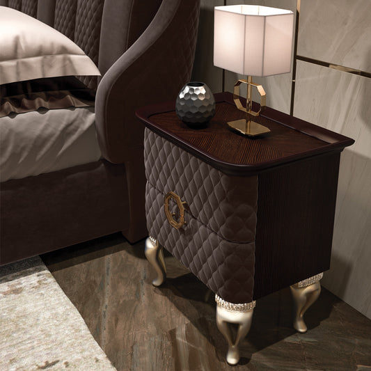 Designer Italian Quilted Bedside Cabinet With Crystal Details