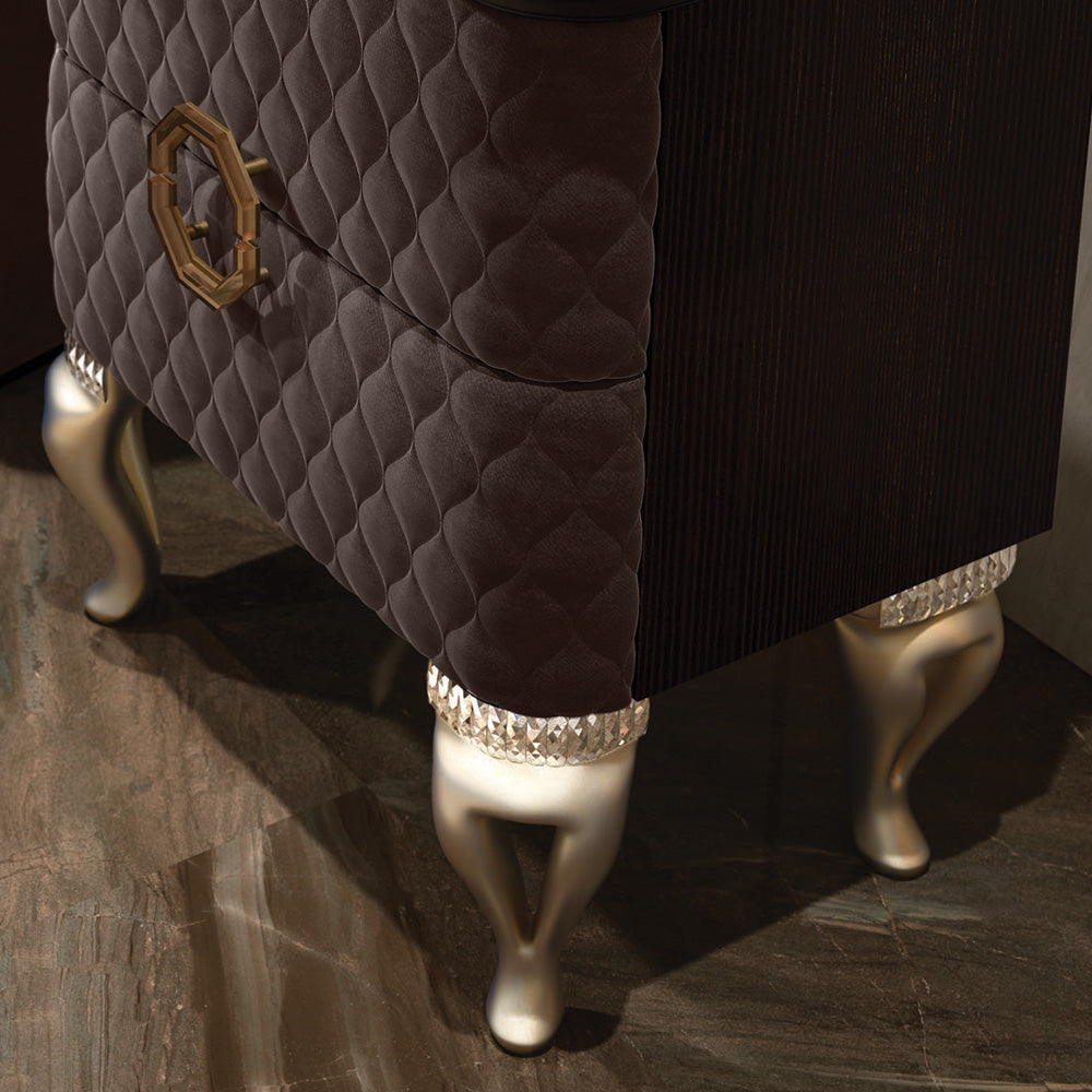 Designer Italian Quilted Bedside Cabinet With Crystal Details