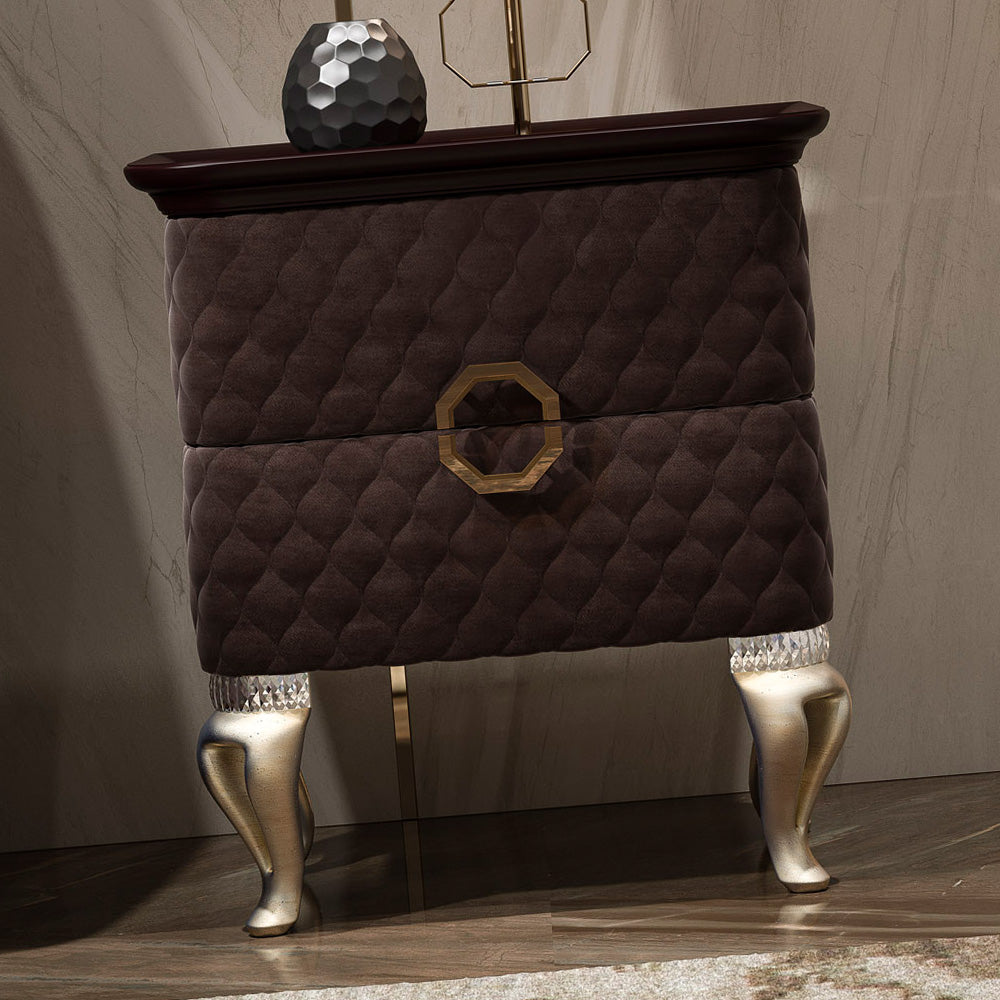 Designer Italian Quilted Bedside Cabinet With Crystal Details