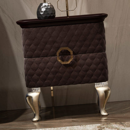 Designer Italian Quilted Bedside Cabinet With Crystal Details