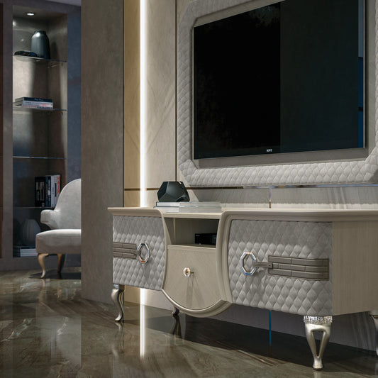 Designer Italian Quilted TV Unit With Crystal Details