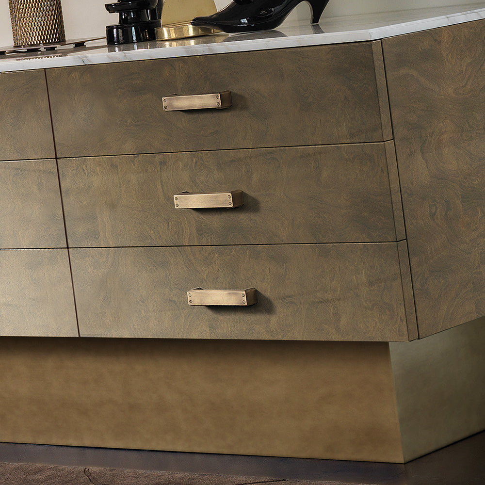 Designer Italian Veneered Modern Chest Of Drawers With Marble Top