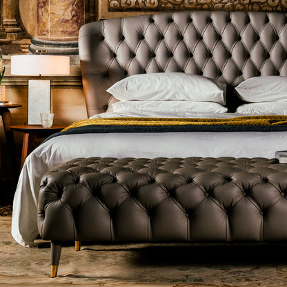 Designer Leather Button Upholstered Luxury Bed