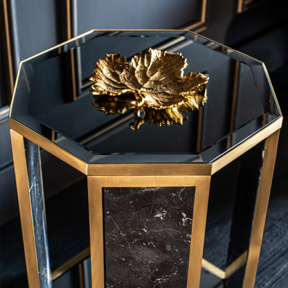 Designer Marble And Brass Octagonal Side Table