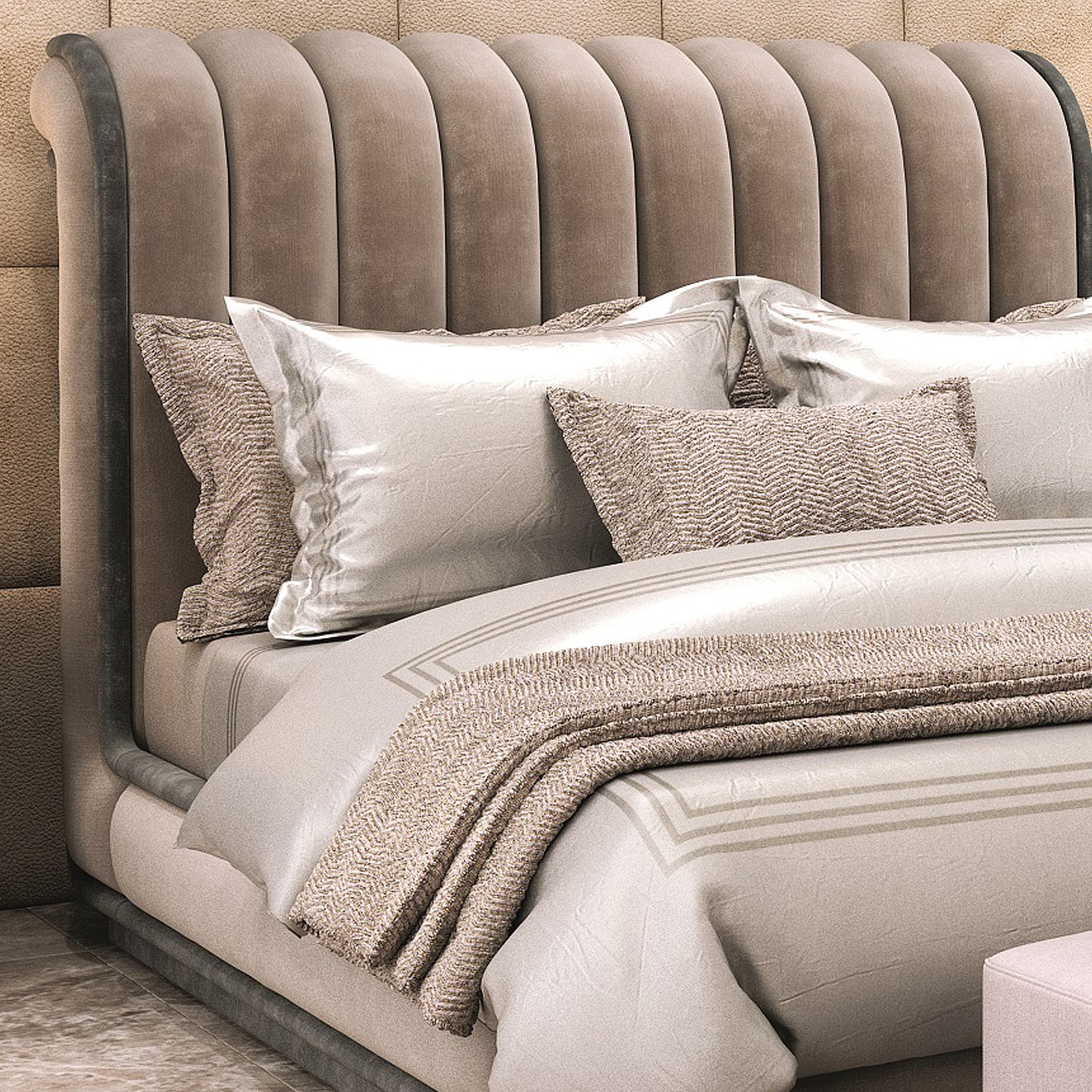 Designer Ribbed Upholstered Bed