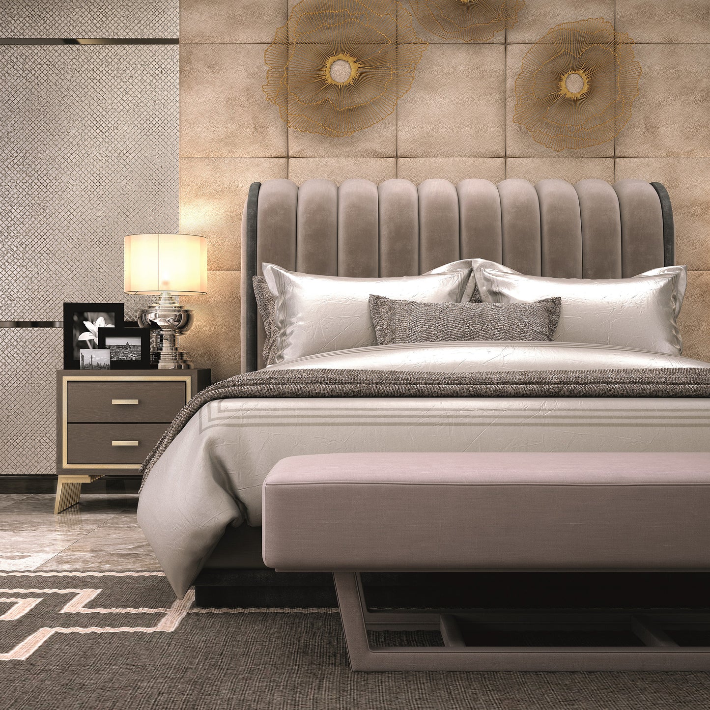 Designer Ribbed Upholstered Bed