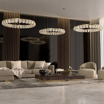 Designer Crystal 24 Carat Gold Plated Circular Chandelier