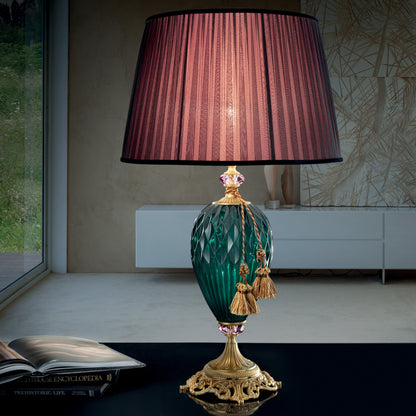 Diamond Faceted Green Glass Table Lamp