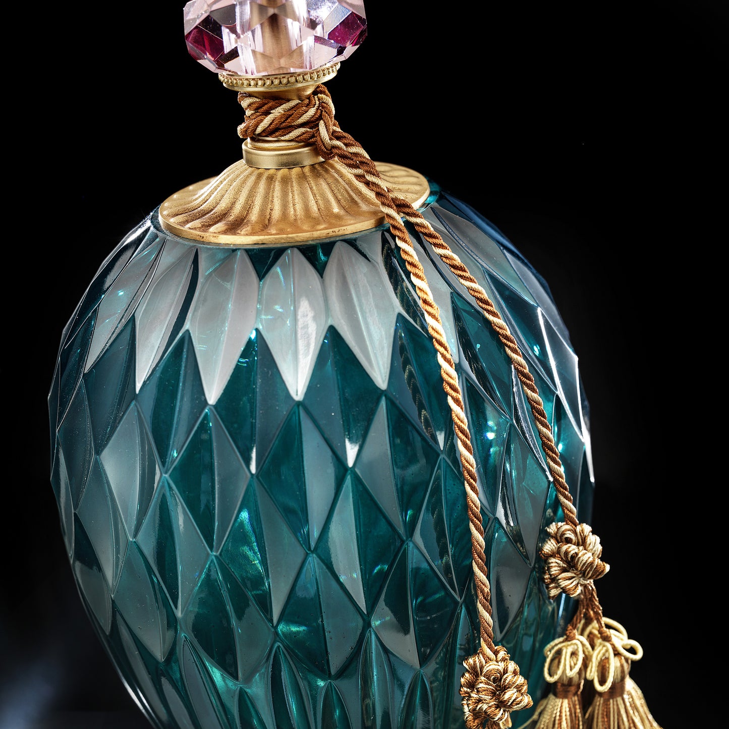 Diamond Faceted Green Glass Table Lamp