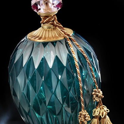 Diamond Faceted Green Glass Table Lamp