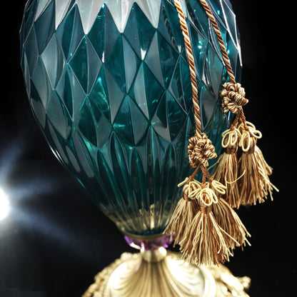 Diamond Faceted Green Glass Table Lamp