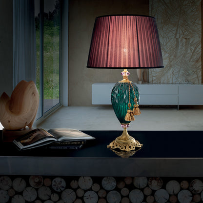 Diamond Faceted Green Glass Table Lamp