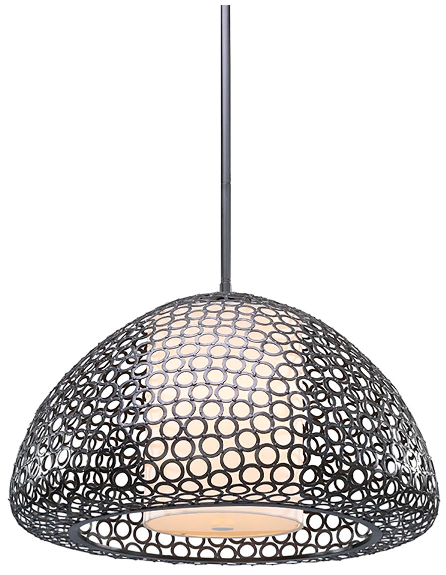 Dilston 24" Wide 3 Light Cream Linen And Bronze Dome Pendant