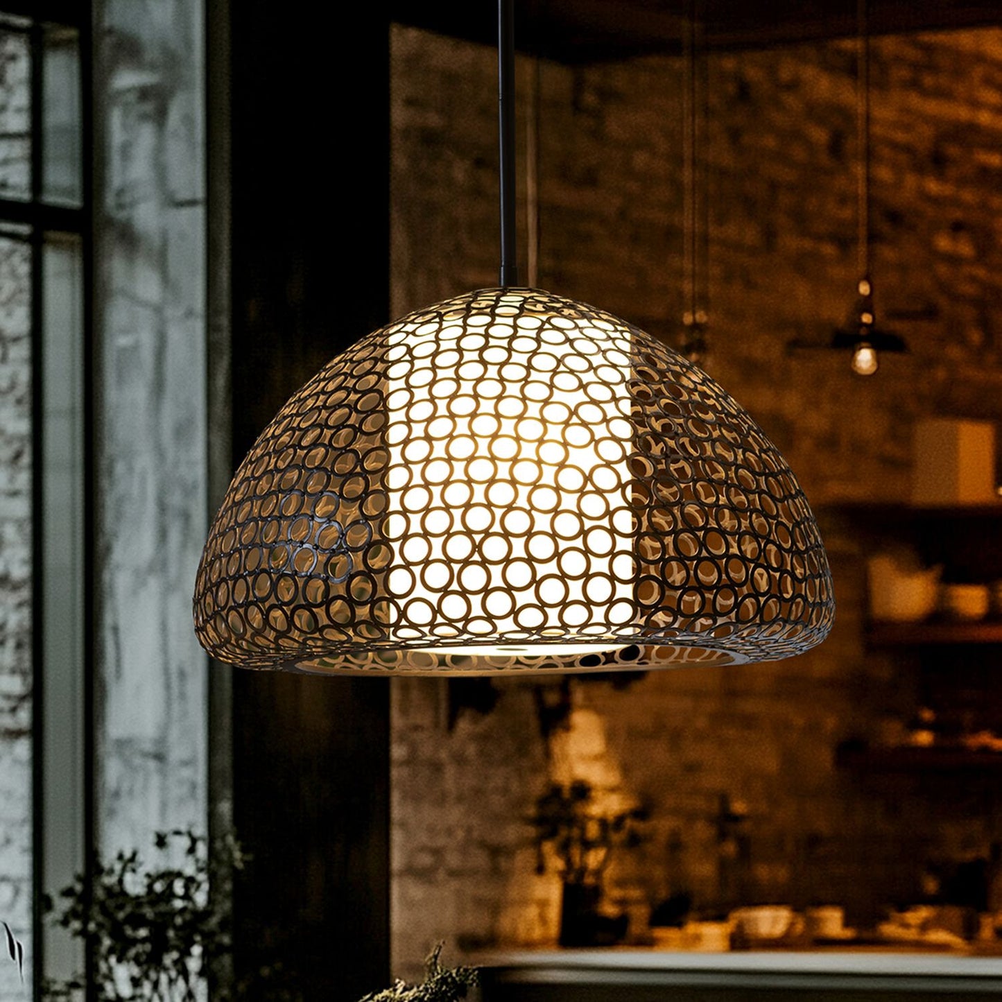 Dilston 24" Wide 3 Light Cream Linen And Bronze Dome Pendant