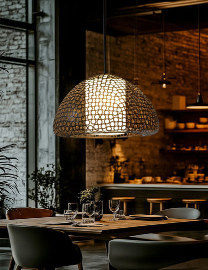 Dilston 24" Wide 3 Light Cream Linen And Bronze Dome Pendant