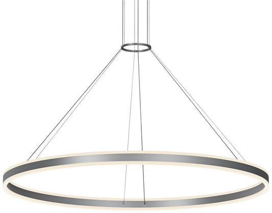 Double Corona 59" Wide Satin Aluminum 2-Light LED Pendant