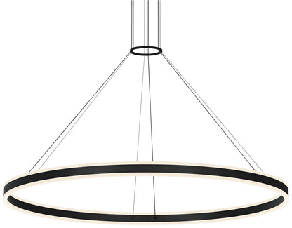 Double Corona 60" Wide Satin Black 2-Light LED Pendant