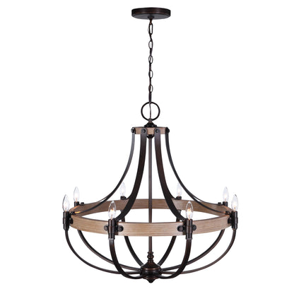 Dubois 32 1/2" Wide Bronze and Natural Oak 8-Light Chandelier