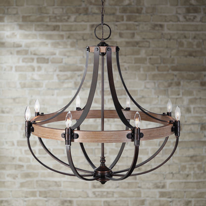 Dubois 32 1/2" Wide Bronze and Natural Oak 8-Light Chandelier