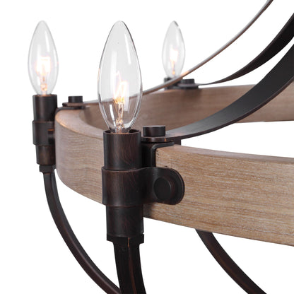 Dubois 32 1/2" Wide Bronze and Natural Oak 8-Light Chandelier