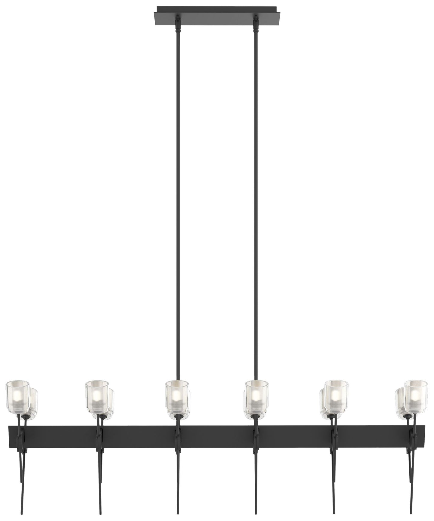 Echo 48" Wide 12-Light Black Linear Pendant With Cast Glass Shade