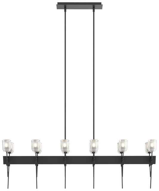 Echo 48" Wide 12-Light Black Linear Pendant With Cast Glass Shade